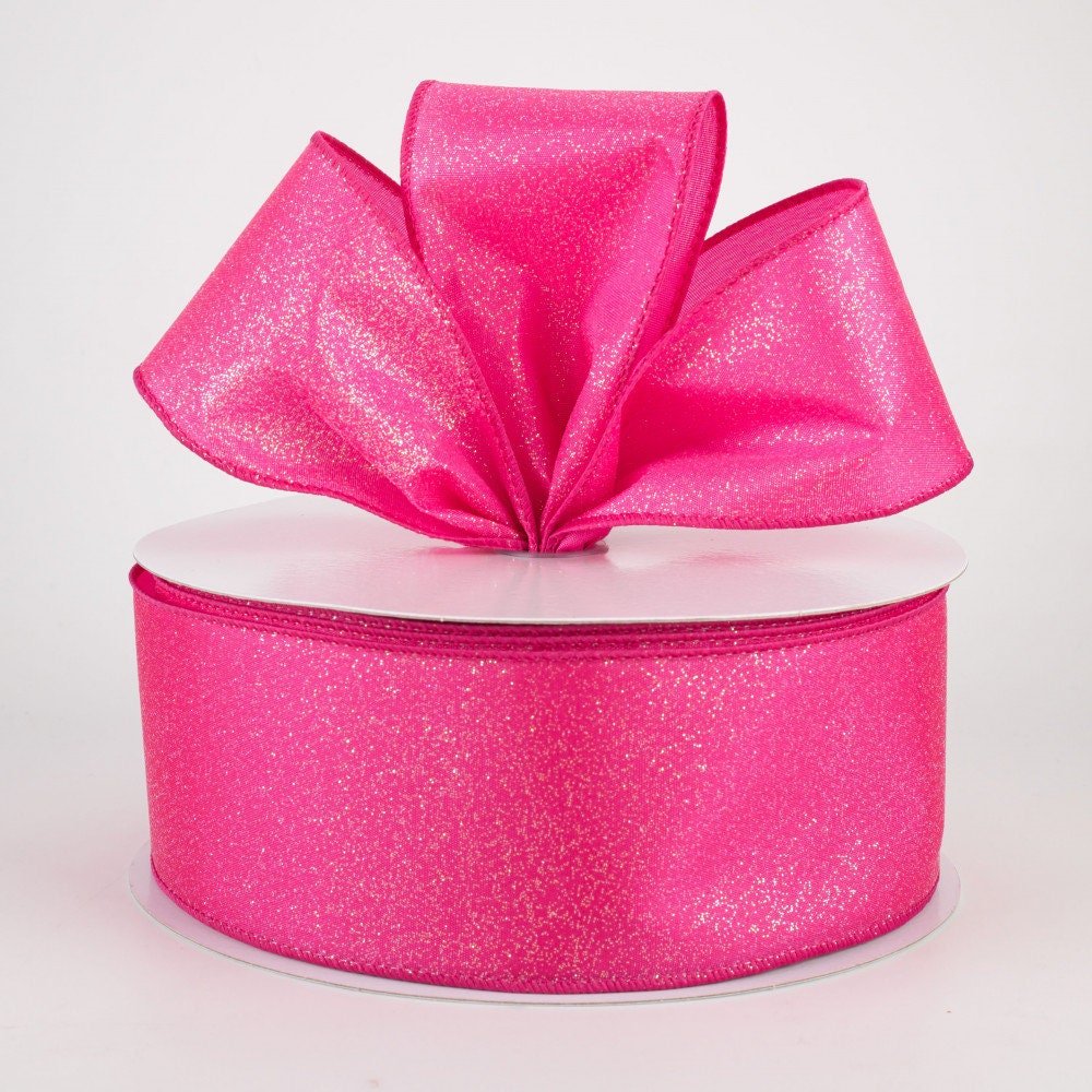 Iridescent Glitter On Satin 2.5 Wired Ribbon - Light Pink