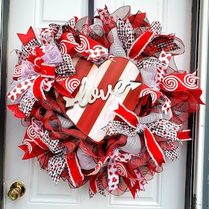 Valentine&#39;s Day Wreath,  Deco Mesh Wreath, Valentines Day Decor, Door Wreath, Valentine Wreath