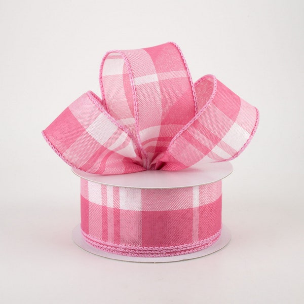 1.5" Pink Plaid Ribbon, Wired Ribbon,  Valentines Ribbon, Spring Ribbon, Easter Wreath Ribbon, Wreath Supplies, Bows, Farmhouse, 5 Yard