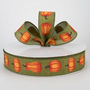 1.5&quot; Orange Pumpkin Wired Ribbon, Ribbon, Wreath Ribbon, Wreath Supplies, Bows, Pumpkin Ribbon, Halloween, Farmhouse Decor, 5 Yds.
