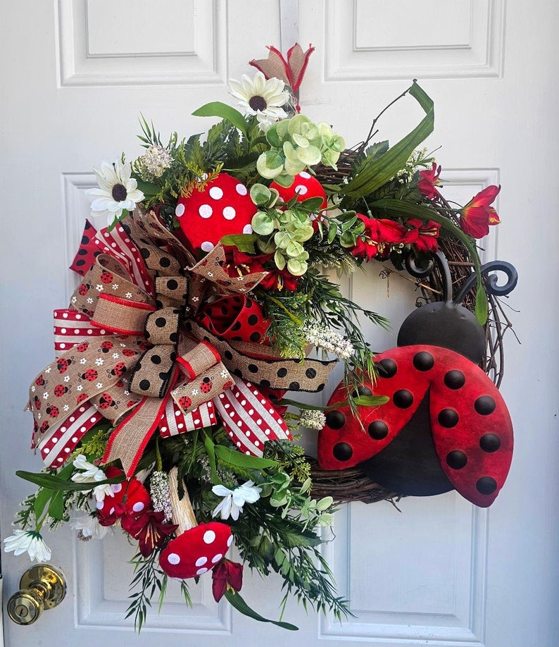 Ladybug Grapevine Wreath, Summer Door Hanger, Ladybugs, Spring Wreaths ...
