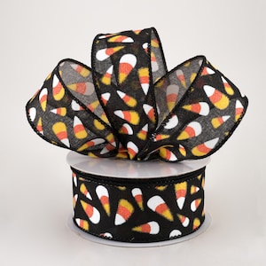 1.5&quot; Orange & Black Candy Corn Wired Ribbon, Ribbon, Wreath Ribbon, Wreath Supplies, Bows, Fall Ribbon, Halloween, Farmhouse Decor, 5 Yds.