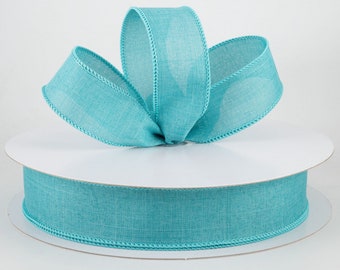 1.5"Light Teal Royal Canvas Ribbon, Wired Ribbon, Christmas, Spring Ribbon, Easter Ribbon, Wreath Ribbon, Wreath Supplies, Bows, 5 Yard