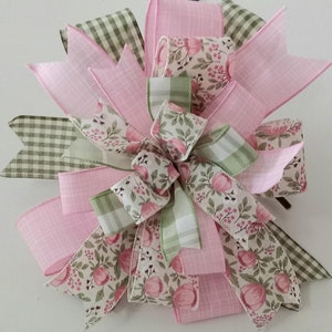 Peonies Terri Bow, Summer Bow for Wreath, Easter Bow, Wreath Bow, Lantern Bow, Wired Bow, Decorative Bow, Handmade Bow, Ribbon Bow,