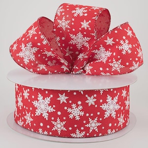 2.5&quot; Glittered Snowflakes Ribbon, Wired Ribbon, Winter Ribbon, Christmas Ribbon, Wreath Ribbon, Wreath Supplies, Bows, Farmhouse, 5 Yard