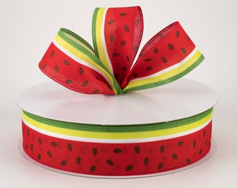 1.5" Watermelon Slices Ribbon, Wired Ribbon, Summer Ribbon, Ribbon, Wreath Ribbon, Wreath Supplies, Bows, Farmhouse Decor, 5 Yards