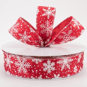 1.5&quot; Glittered Snowflakes Ribbon, Wired Ribbon, Winter Ribbon, Christmas Ribbon, Wreath Ribbon, Wreath Supplies, Bows, Farmhouse, 5 Yard
