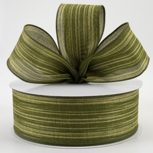 2.5&quot; Green Leaf Stripes Ribbon, Halloween Ribbon, Summer Ribbon,  Wreath Ribbon, Ribbon, Wreath Supplies, Bows, Farmhouse Decor, 5 Yards