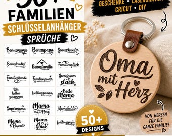 50+ Schlüsselanhänger Sprüche Familie SVG Bundle | Mama Papa Oma Opa | Plotterdatei Laserdatei