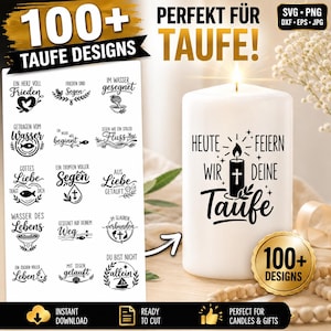 Taufe Plotterdatei Bundle SVG | 100+ Taufsprüche & Taufmotive | Date laser pour Cricut Silhouette, Date laser pour traceur pour Cricut
