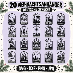 Plotterdatei Weihnachten deutsche Sprüche mit niedlichen Motiven, German Plotter, Geschenkanhänger Plotterdatei