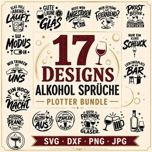 17 Alkohol Sprüche Plotterdateien SVG DXF PNG Jpg | Untersetzer, Gläser & Bar Deko | Lustige deutsche Sprüche Digital Download