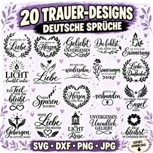 Plotterdatei Trauer SVG PNG, Trauersprüche Plotterdatei Bundle, Trauerkerzen, Trauerkissen, Trauerkarte svg