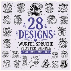 28 Würfel Sprüche SVG Bundle – Plotterdateien für Spieleabend & Dice Tray, DXF PNG Jpg, Dice Sayings Plotter File, Dice Board Sayings