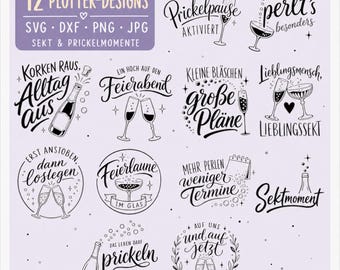 Sekt Sprüche SVG Bundle – 12 deutsche Plotterdateien, Wein & Prosecco, Cricut Silhouette, SVG DXF Png Jpg