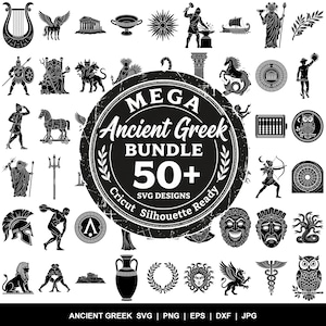 Ancient Greece SVG Bundle | 50+ Designs | Greek Mythology SVG, Spartan Helmet Png, Gods Clipart Eps DXF for Cricut Silhouette
