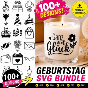 Geburtstag SVG Bundle Plotterdatei, 100+ Deutsche Sprüche Cliparts, Cricut Silhouette Png Dxf Eps, German Plotter, Digital Download
