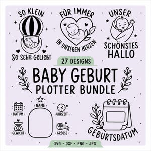 Baby Geburt SVG Bundle Deutsch, 27 Geburtsdaten Plotterdateien, Baby Sprüche SVG DXF Png Jpg, Geburtsankündigung, Cricut Silhouette