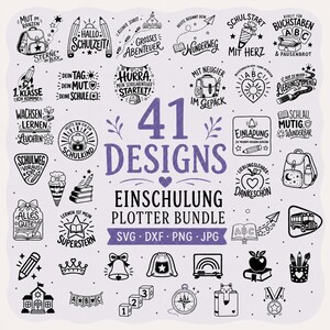 Einschulung Plotterdatei Bundle SVG | 41 Schulanfang Designs | SchultÃ Ranzen Schule | DXF PNG Jpg Digitaler Download