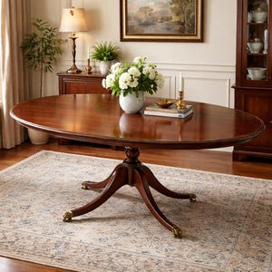 table à manger ovale vintage à roulettes | Guéridon en acajou | Table à manger classique en bois | Meubles de salle à manger traditionnels