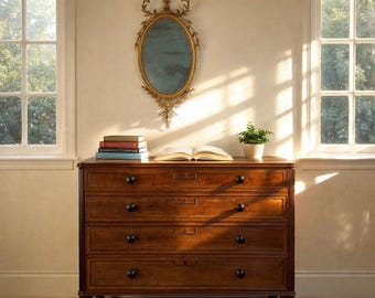Antique Regency Mahogany Chest of Drawers | Four Graduated Drawers, Ebony Handles