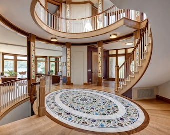 Handmade Marble Inlay Floor Medallion: Italian Mosaic Art, Natural Stone Home Decor