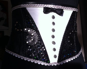 ブッチブライダル/フォーマルブラック＆ホワイトレザーウエストシンチャー