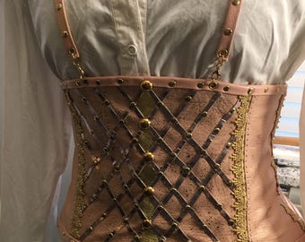 Emily ~ Rosa Leder Taillenkorsett