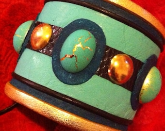Turquoise teaser Leather Cuff