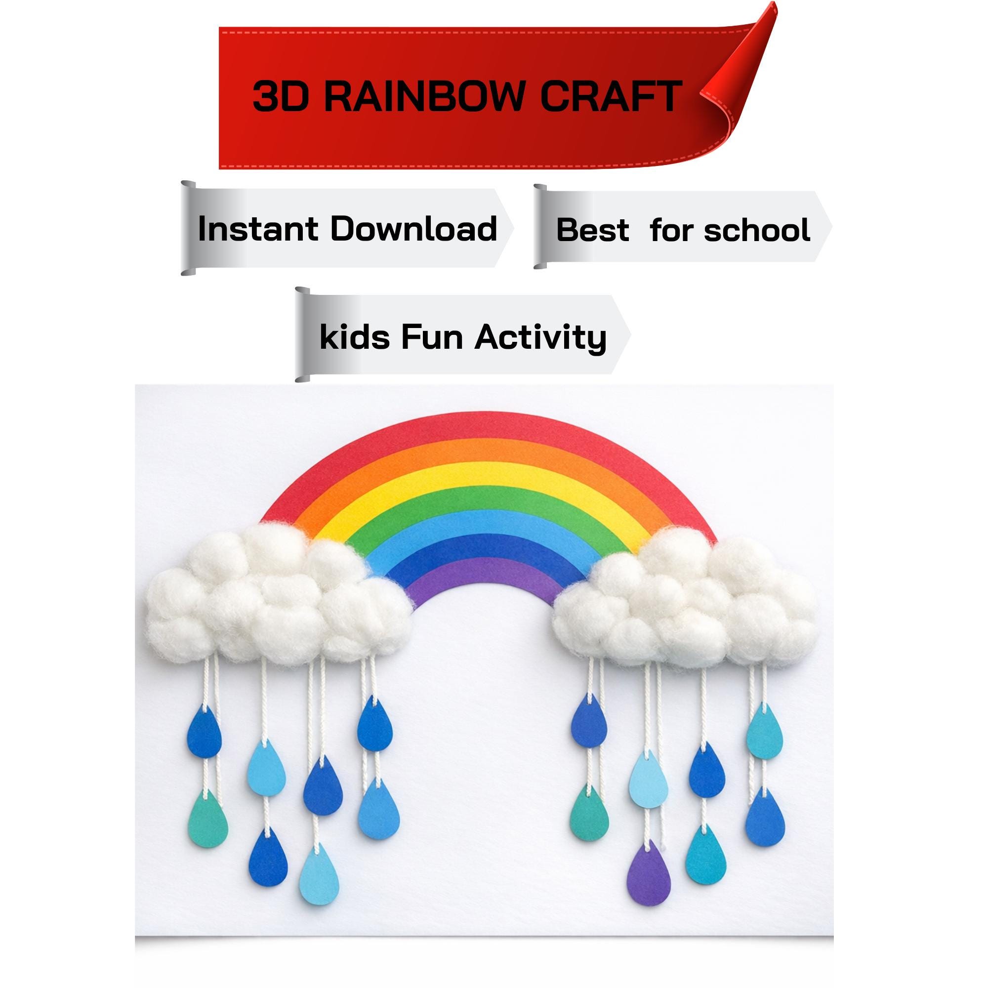 29 Creative Weather Crafts for Kids 4 3D Rainbow Cloud Craft Printable Kids Weather Activity, Classroom…