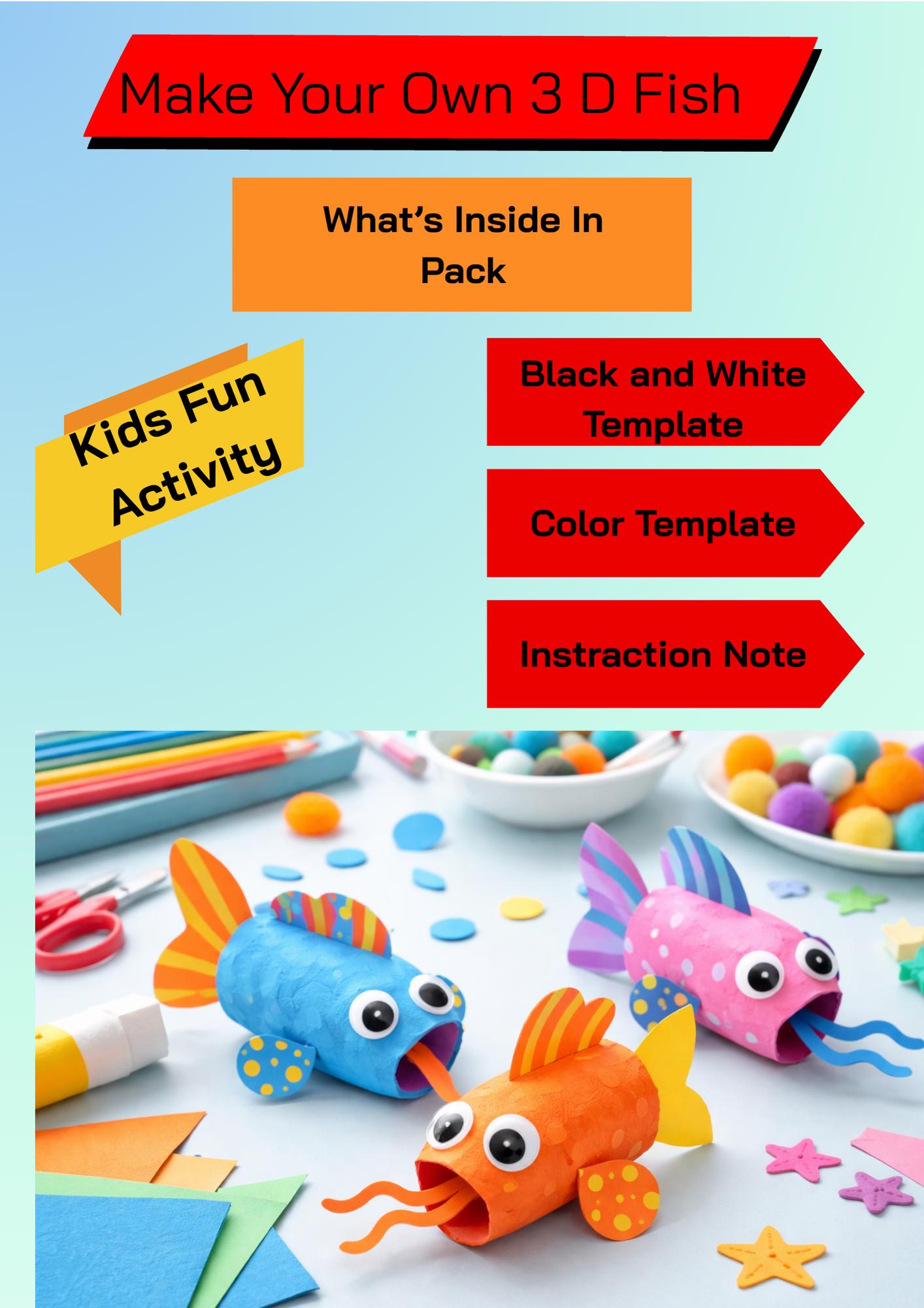 20 Fabulous Fish Crafts For Kids 11 3D Paper Fish Craft Template: Kids Ocean Animal Activity (Digital…
