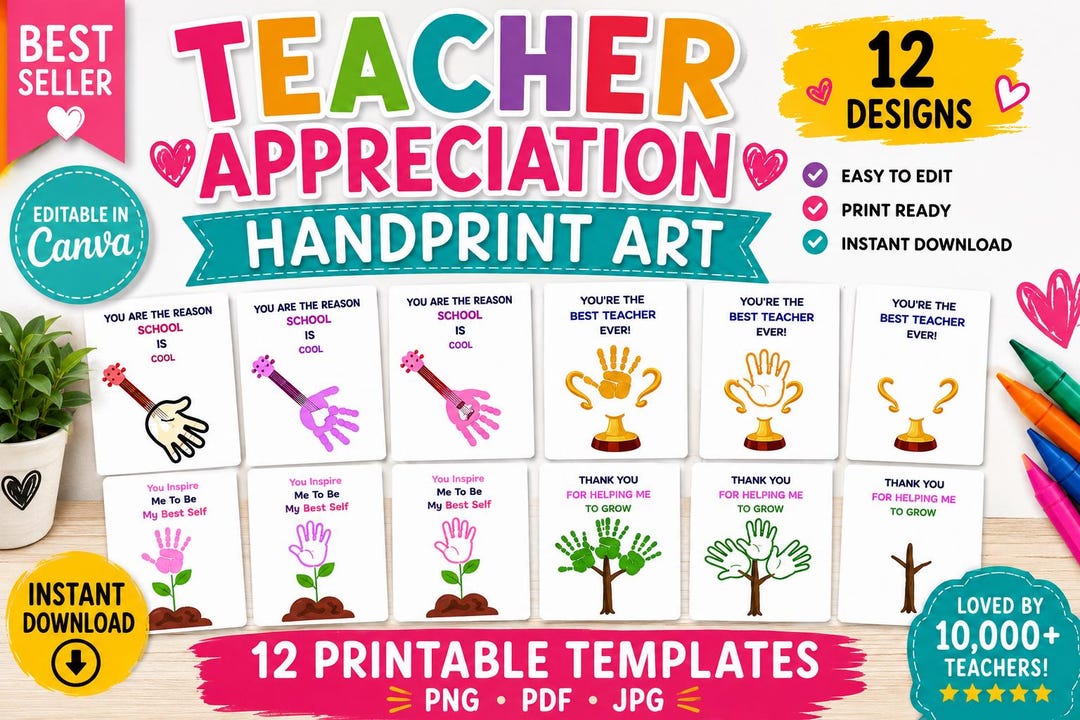 Teacher Appreciation Handprint Art, Printable Craft Templates, Thank ...