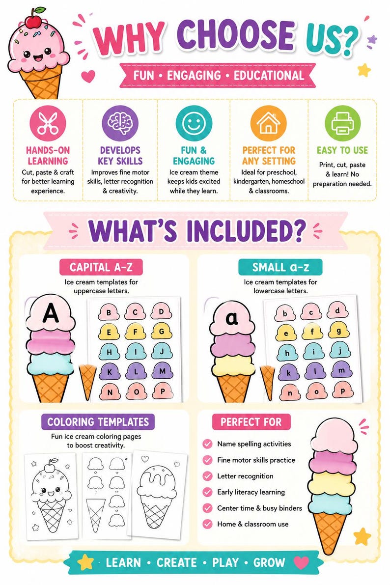 Ice Cream Name Craft Activity: Build, Spell, Learn (digital Download ...