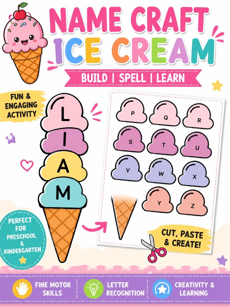 Ice Cream Name Craft Activity: Build, Spell, Learn (digital Download ...