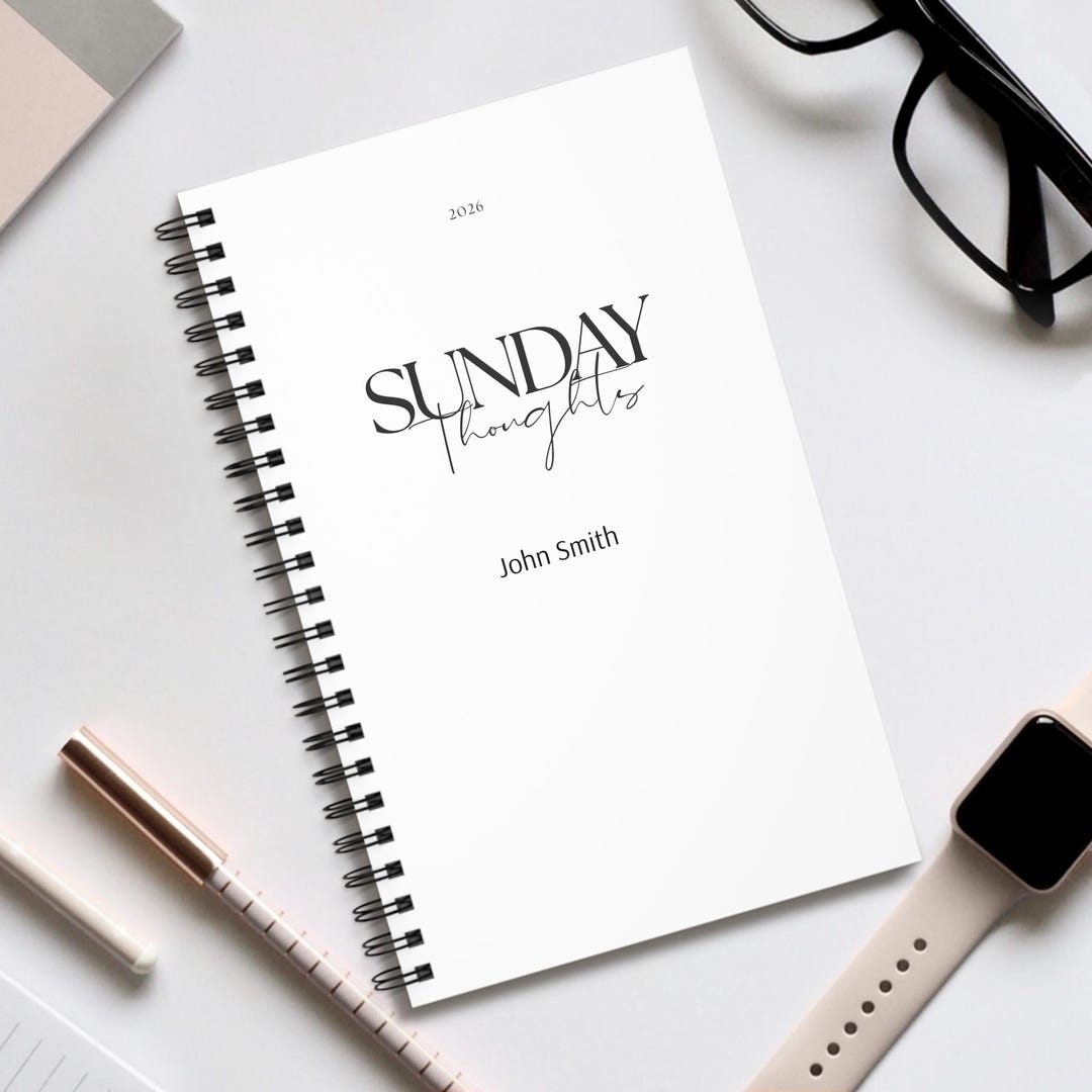 Sunday Service Notebook Sunday Thoughts Spiral Journal | Personalized Name Christian Notebook ...