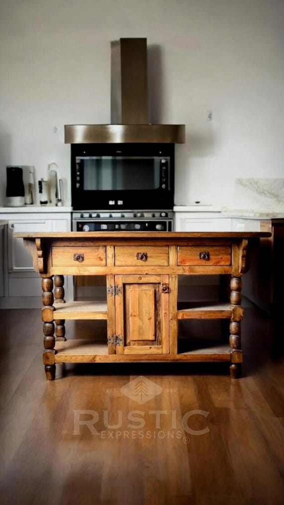Handcrafted Rustic-Modern Wood Kitchen Island, Farmhouse Furniture