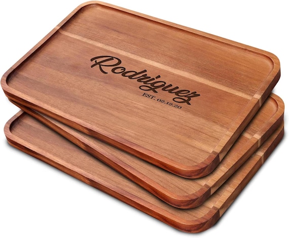 Engraved Acacia Wood Serving Tray, Rustic Wedding Gift