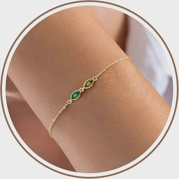 Dainty Gold Birthstone Bracelet, Adjustable Gemstone Jewelry