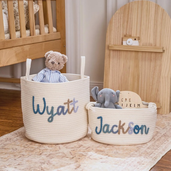 Personalized Handmade Basket • Baby Shower Gift • Toy Organizer • I-Cord Knitting Craft