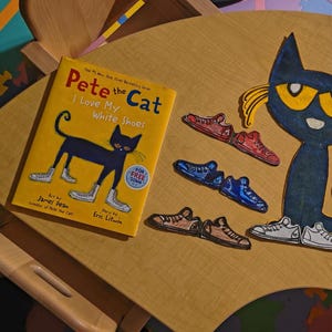 I love my white shoes! made to order story with Pete the cat created characters in 3D felt to use for preschool children stories come real!