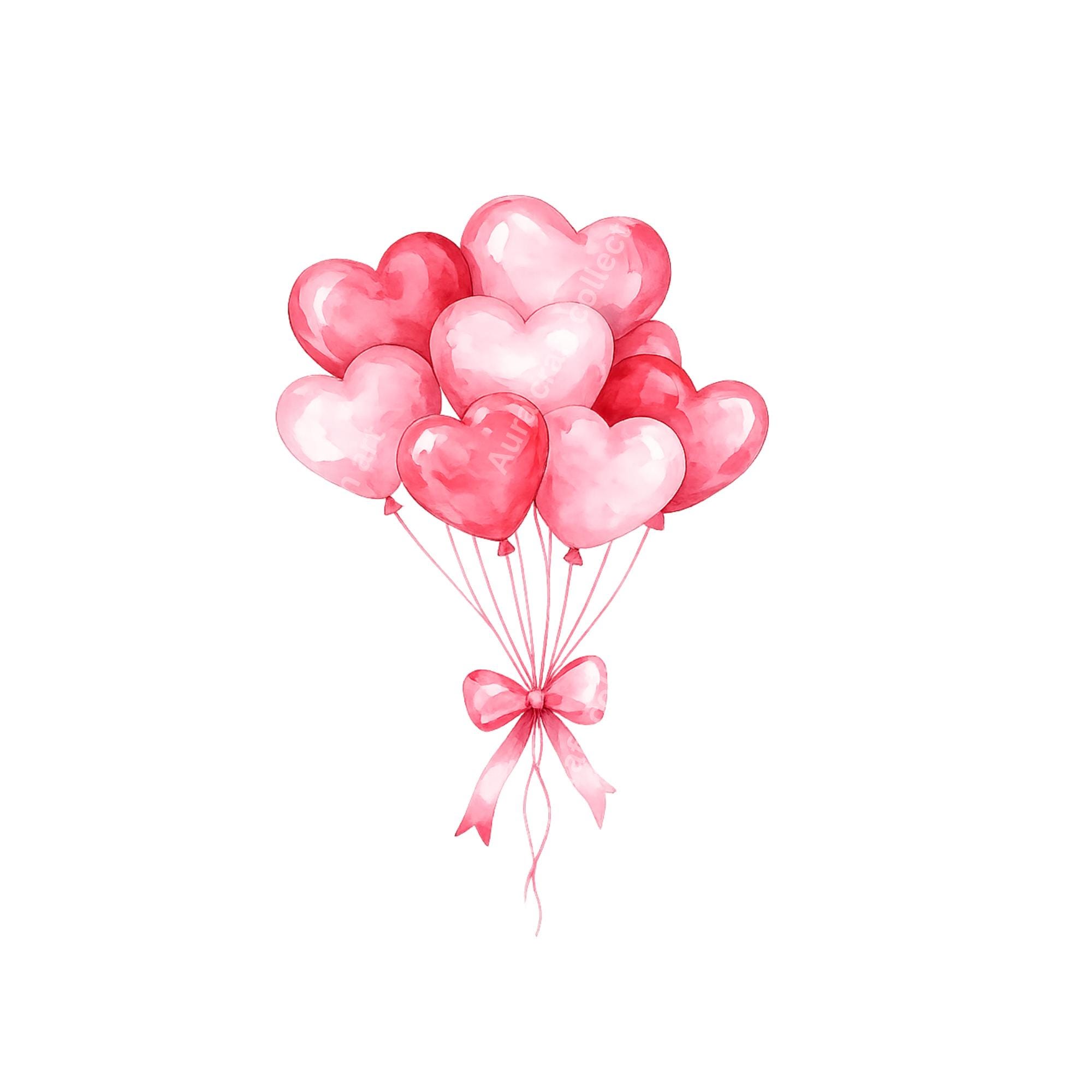 10 Valentine Watercolor Heart Balloon Clipart – Valentine's Day PNG ...