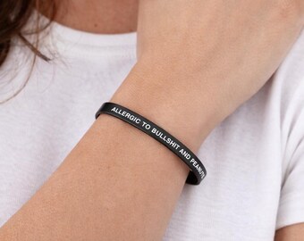Engraved Allergy Cuff Bracelet, Funny Sarcastic Humor