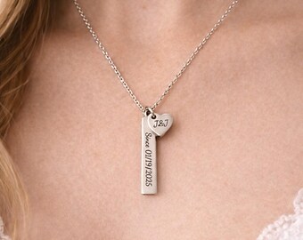 Personalized Heart Necklace with Initials and Date, First Anniversary Jewelry Gift for Girlfriend