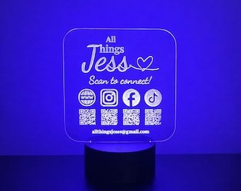 LED QR Code Acrylic Sign with Remote for Market Vendors, Custom Social Media Display