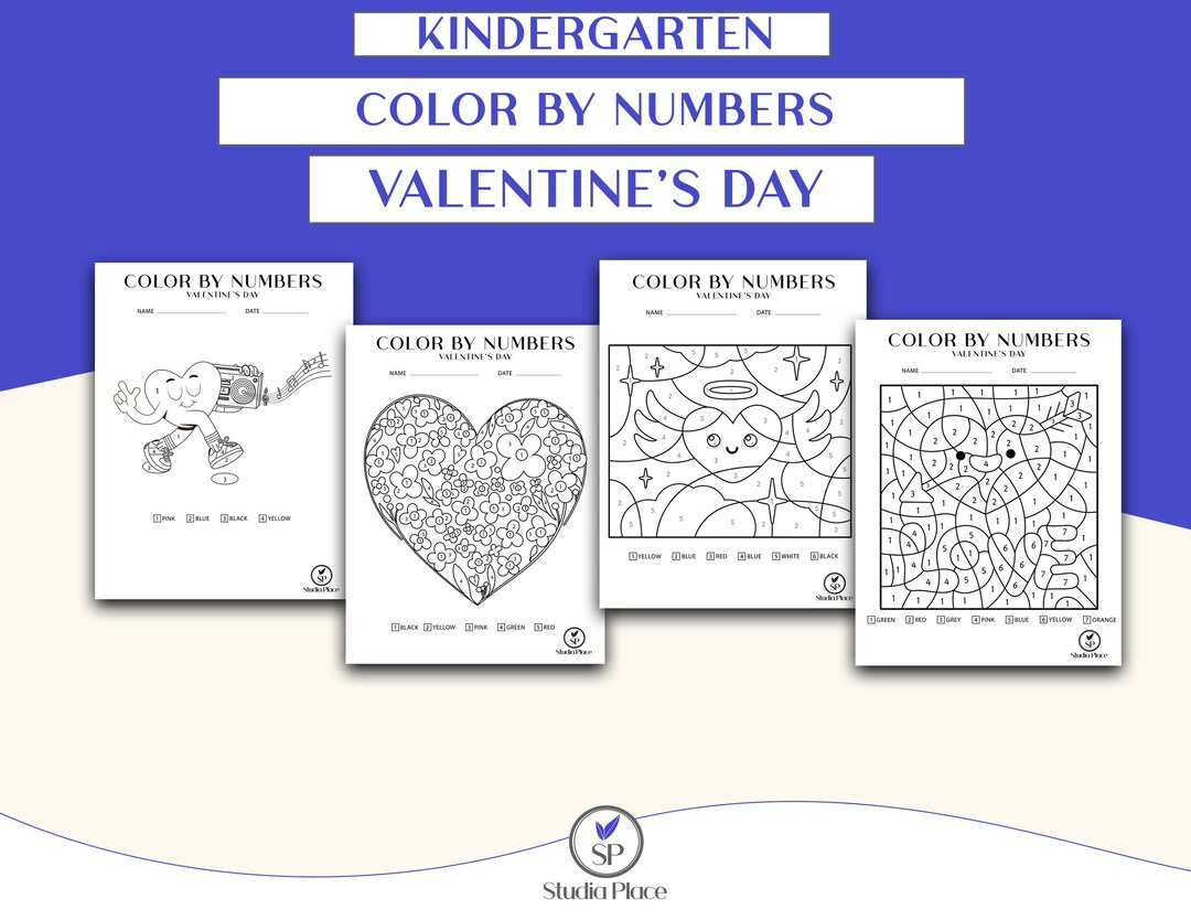 Valentine's Day Kindergarten Color by Number - 10 Pages - Etsy