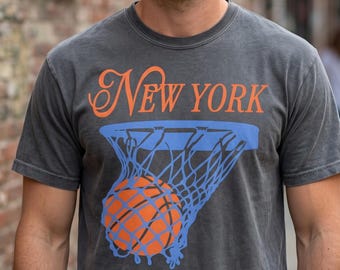 New York Basketball Shirt, Retro NYC Hoops Tee, Orange Blue Game Day Shirt, Vintage Basketball Graphic Tee, NY Streetwear Sports Fan Gift
