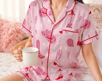 The World Is Hard On Beautiful Things Satin Pajama Set, Cloud 9 Inspired Country Music PJs, Emo Cowgirl Western Sleepwear