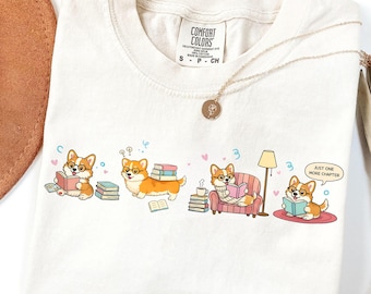 Reading Corgis Shirt, Book Lover Dog Tee, Comfort Colors Corgi Shirt, Cute Teacher Gift, Cozy Dog Mom Tee