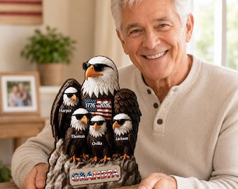 Personalized Patriotic Dad Eagle Sign, Custom Kids Names Wood Standee, USA 250th 1776 2026 Father’s Day Gift for Dad Grandpa