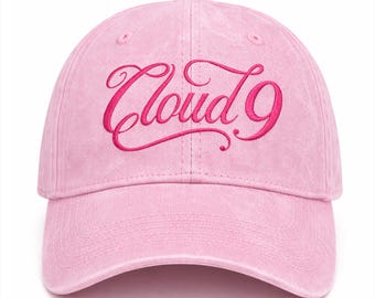 Cloud 9 Embroidered Pink Hat, Aesthetic Script Baseball Cap, Soft Girl Pink Cap, Cute Girly Hat, On Cloud Nine Gift, Trendy Y2K Coquette Hat